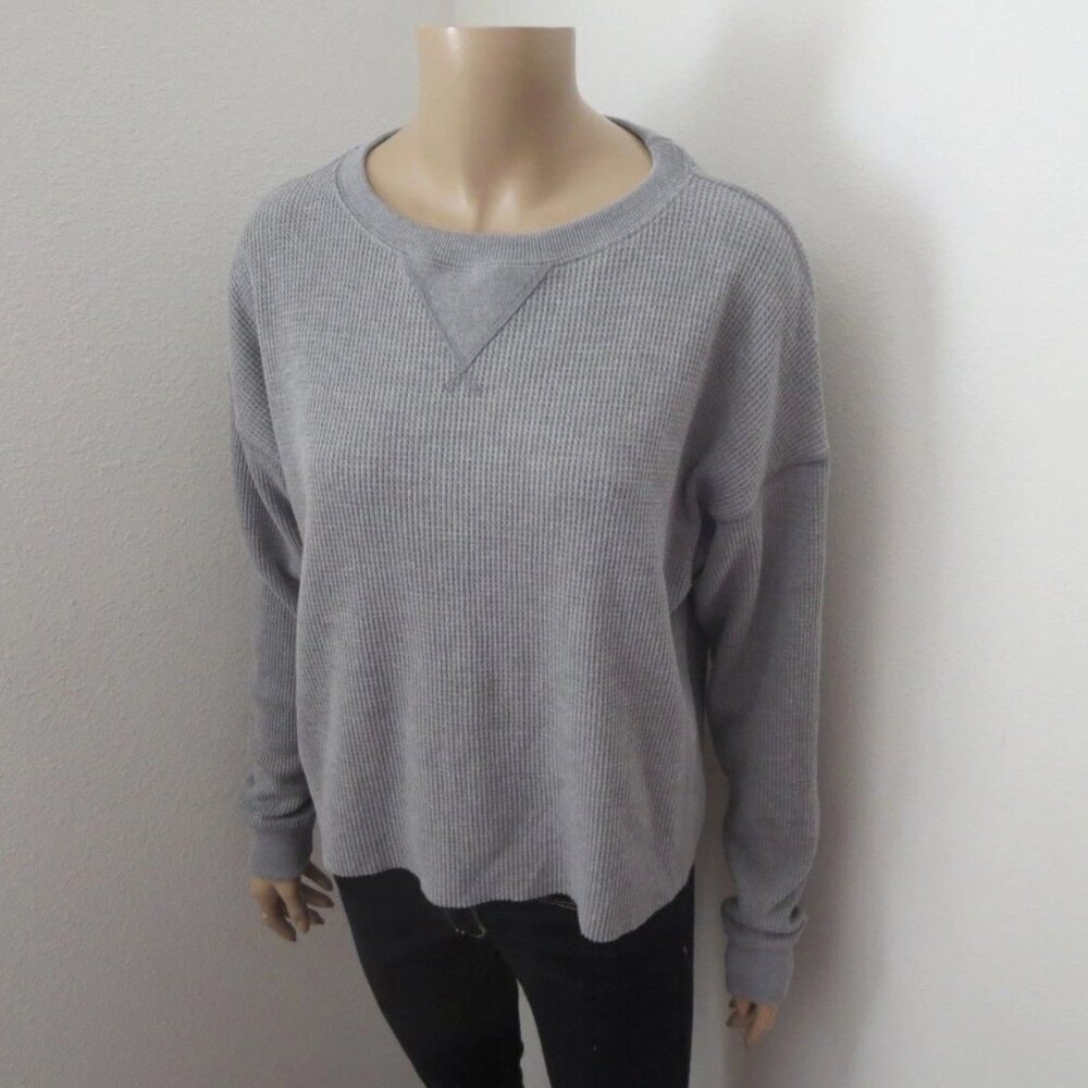 NEW Abercrombie Womens Crewneck Waffle Knit Sweater Size XS Gray - Picture 2 of 6